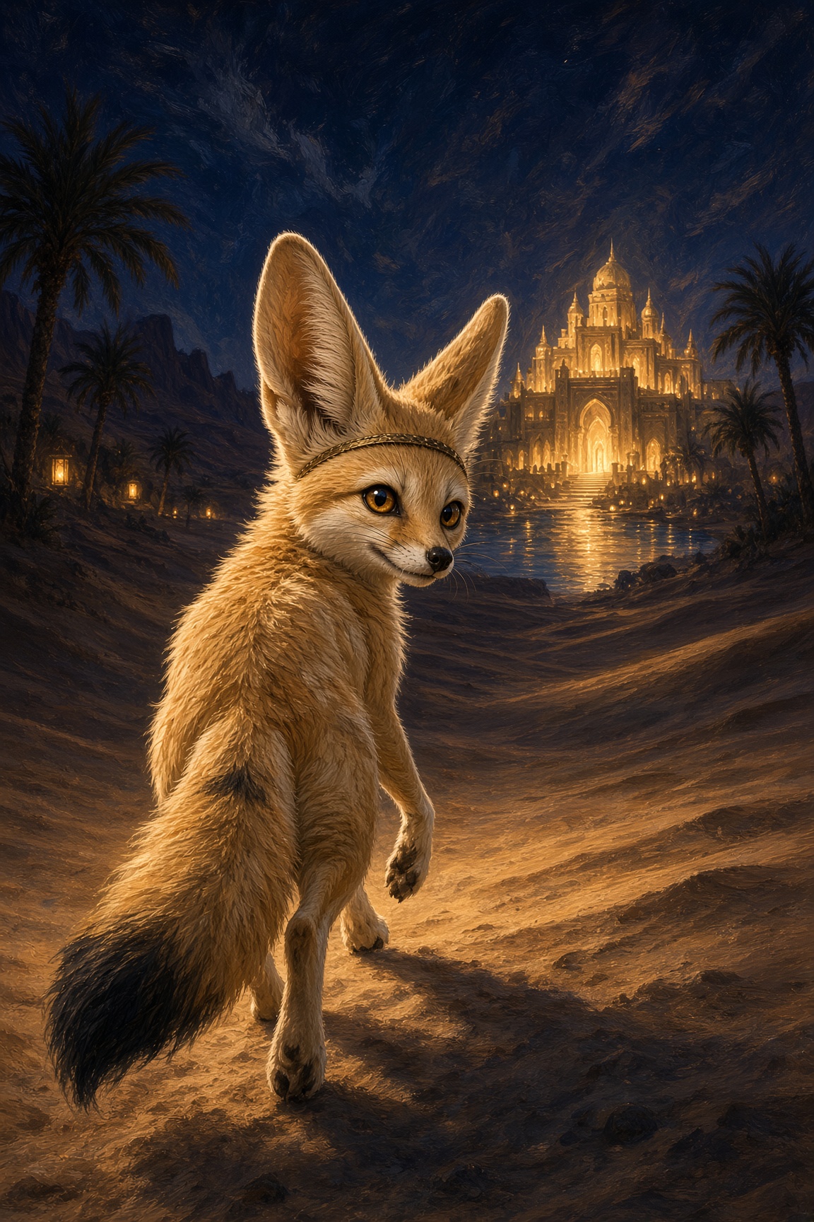 Kip walking away from the oasis palace